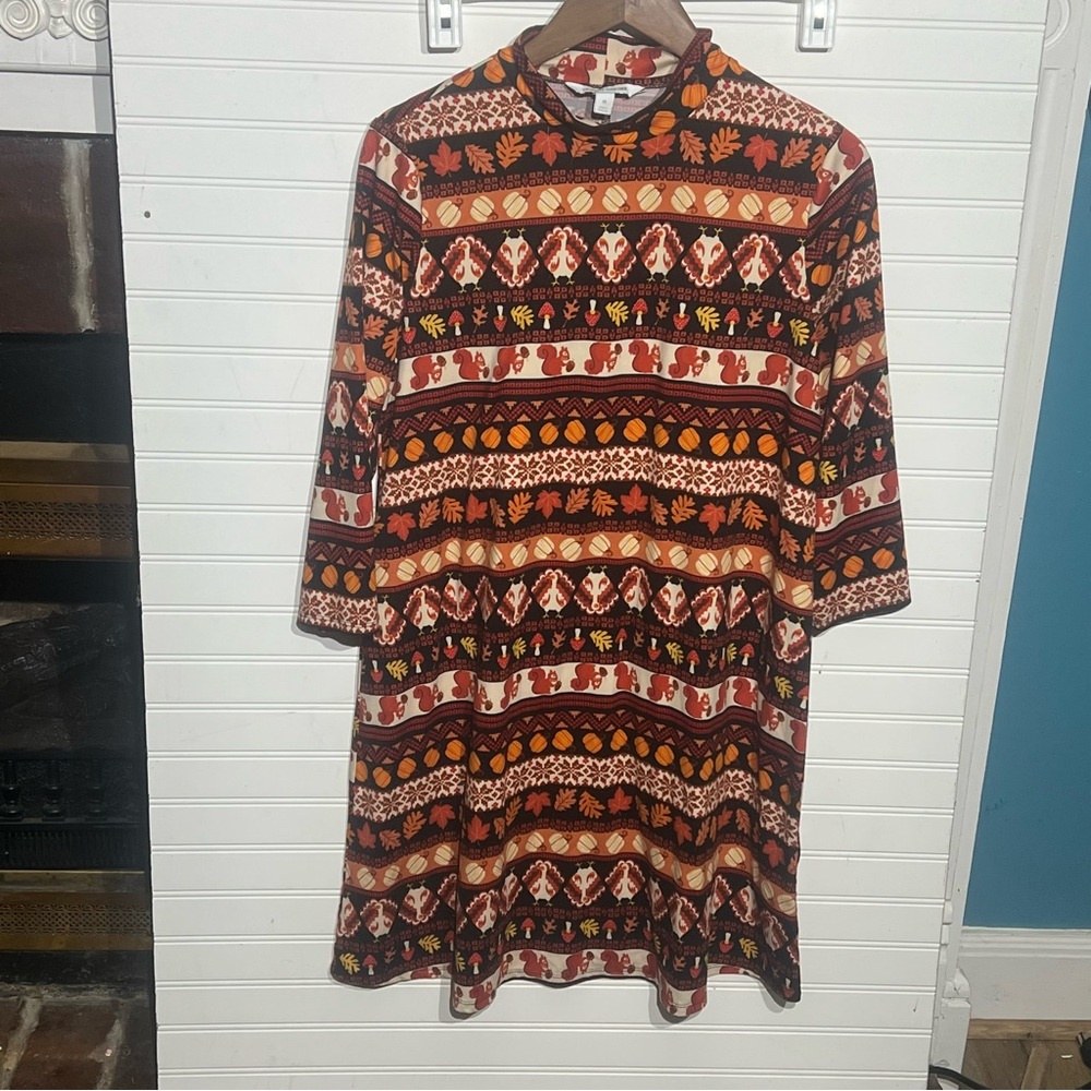 Celebrate Together 3/4 Sleeve Mock Neck Fall/Thanksgiving Swing Dress Size S
